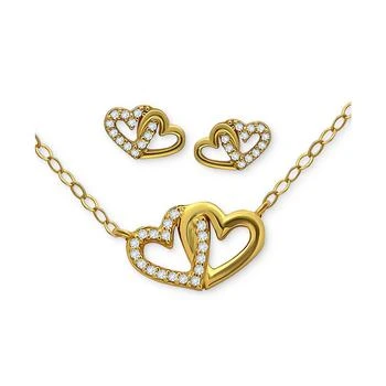 Giani Bernini | 2-Pc. Set Cubic Zirconia Double Heart Pendant Necklace & Matching Stud Earrings in 18k Gold-Plated Sterling Silver, Created for Macy's 独家减免邮费