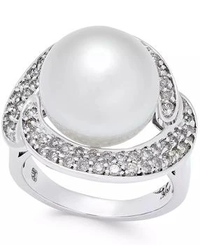 Macy's | Cultured South Sea Pearl (13mm) and Diamond (5/8 ct. t.w.) Ring in 14k White Gold,商家Macy's,价格¥10543