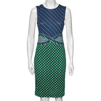 product Diane Von Furstenberg Green and Blue Dot Printed Silk Jersey Evita Shift Dress S image