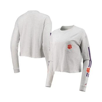 League Collegiate Wear | Women's Heathered Gray Distressed Clemson Tigers Clothesline Cotton Midi Crop Long Sleeve T-shirt,商家Macy's,价格¥265