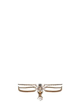 推荐Alexander McQueen Embellished Skull Chain-Link Bracelet商品