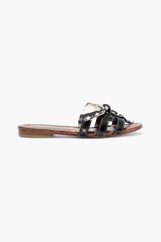 商品Sam Edelman | Bay bow-embellished cutout leather slides,商家THE OUTNET US,价格¥344图片