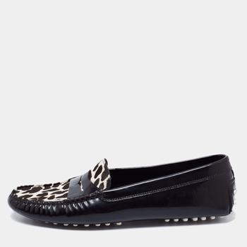 [二手商品] Tod's | Tod's Leather Black/White Animal Print Calf Hair And Patent Leather Slip On Loafers Size 39商品图片,9.1折, 满1件减$100, 满减