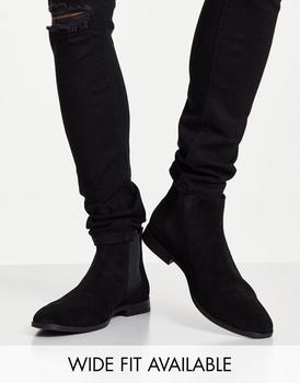 ASOS | ASOS DESIGN chelsea boots in black suede with black sole商品图片,