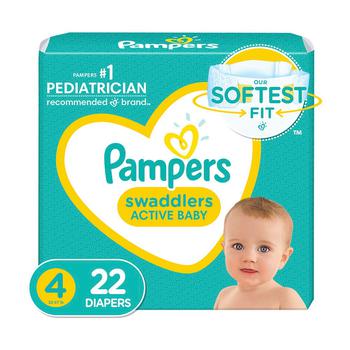 商品Pampers Swaddlers Diapers Active Baby Softest Fit and Absorbent, Size 4, 22 Ea图片