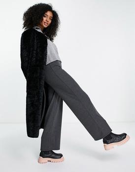 Topshop | Topshop collarless borg coat in black商品图片,4折