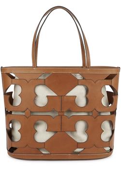 tory burch tote男包, Tory Burch | Brown logo cut-out leather tote商品图片 