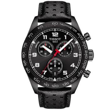 推荐Men's Swiss Chronograph PRS 516 Black Perforated Leather Strap Watch 45mm商品