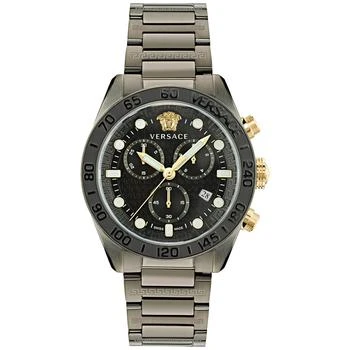 推荐Men's Swiss Chronograph Greca Dome Gunmetal Ion Plated Bracelet Watch 43mm商品