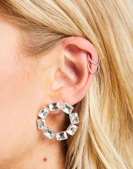 推荐True Decadence open circle earrings in silver crystal商品