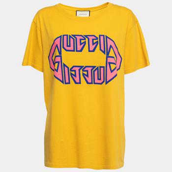 推荐Gucci Yellow Metal Logo Print Cotton Oversized T-Shirt S商品