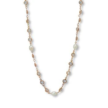 Palm Beach Jewelry | White Crystal and Pearl Gold Ion-Plated Stainless Steel Long Necklace, 40 Inches,商家Premium Outlets,价格¥391