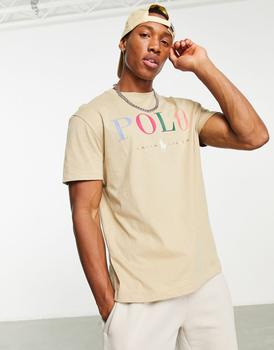 推荐Polo Ralph Lauren x ASOS exclusive collab t-shirt in tan with multi colour logo商品