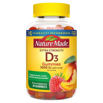 商品Nature Made | Extra Strength Vitamin D3 5000 IU (125 mcg) Gummies Strawberry, Peach, Mango,商家Walgreens,价格¥148图片