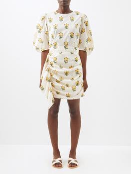 推荐Pia marigold-print puff-sleeve cotton mini dress商品