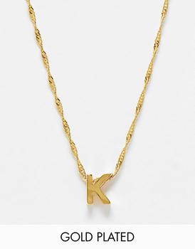 ASOS | ASOS DESIGN 14k gold plated necklace with simple K initial商品图片,