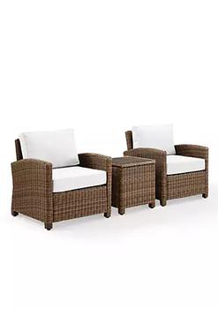 Crosley, Crosley Furniture | Crosley Furniture KO70052WB-WH 95 x 31.75 x 32.50 in. Bradenton Outdoor Wicker Armchair Set - Sunbrella - Side Table & 2 Armchairs White & Weathered Brown - 3 Piece商品图片 