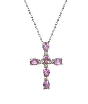 Suzy Levian | Suzy Levian Sterling Silver Pink Sapphire and Diamond Accent Cross Pendant,商家Premium Outlets,价格¥1818
