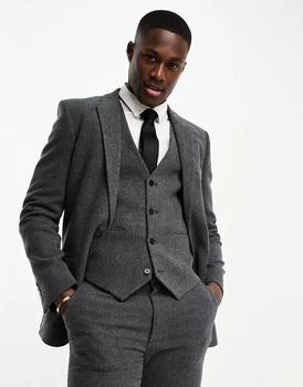 ASOS | ASOS DESIGN super skinny wool mix suit jacket in herringbone in charcoal 