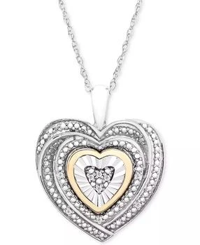 Macy's | Diamond Accent Two-Tone Heart Pendant Necklace in Sterling Silver and 10k Gold,商家Macy's,价格¥261