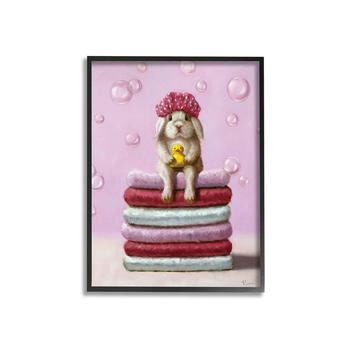 商品Cute Baby Rabbit on Bath Towels Soap Bubbles Art, 11" x 14"图片