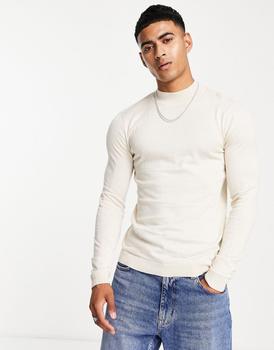 ASOS | ASOS DESIGN knitted muscle fit turtle neck jumper in oatmeal商品图片,