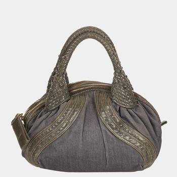 芬迪女包腰包, [二手商品] Fendi | Fendi Grey Denim Leather Spy Top Handle Bag商品图片 9折
