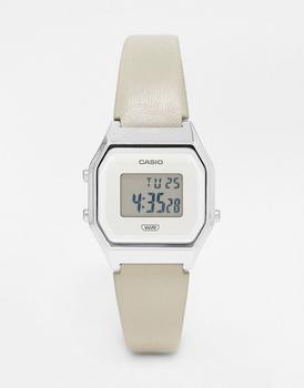 推荐Casio LA680 beige leather band watch in silver商品