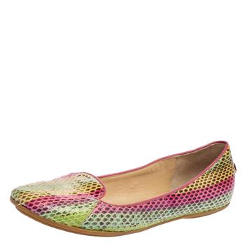 推荐Roberto Cavalli Tri-Color Python Leather Ballet Flats Size 38商品