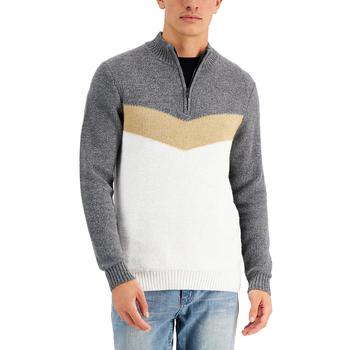 推荐Alfani Mens 1/4 Zip Chevron Mock Turtleneck Sweater商品