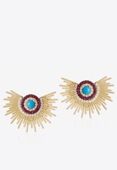 商品Falamank | Soleil Collection Earrings in 18-karat Yellow Gold with Turquoise, Ruby, And White Diamonds,商家Thahab,价格¥32974图片