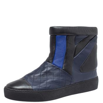 推荐Chanel Black/Blue Leather Snow Ankle Boots Size 40商品