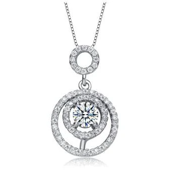 Rachel Glauber | White Gold Plated with Clear Cubic Zirconia with Double Halo Drop Solitaire Pendant Necklace,商家Premium Outlets,价格¥430