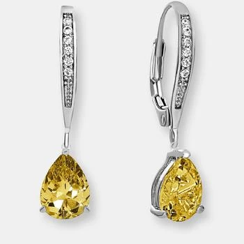 Genevive | Dazzling Sterling Silver White Gold Plating with Sparkling Pear-Shaped Colored Cubic Zirconia Drop Earrings,商家Verishop,价格¥227