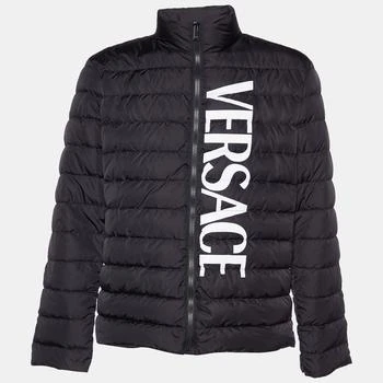 Versace | Versace Black Logo Print Down Quilted Zip Up Jacket XXL 