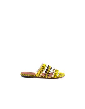 推荐Yellow Animal Printed Leather Slide Sandals商品