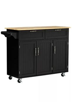 HOMCOM | 48" Modern Kitchen Island Cart on Wheels with Storage Drawers Rolling Utility Cart with Adjustable Shelves Cabinets and Towel Rack Black,商家Belk,价格¥1949