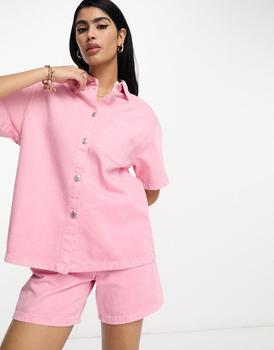 商品ASOS | ASOS DESIGN co-ord denim long line shirt in pink,商家ASOS,价格¥233图片