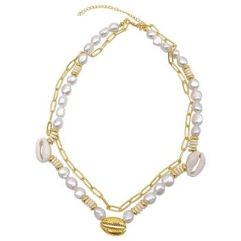 ADORNIA | Adornia Pearl and Shell with Paper Clip Chain Double Necklace gold 2.5折, 独家减免邮费