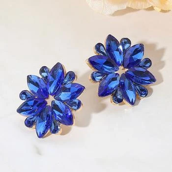 FASHNZFAB | Marquise Stone Cluster Flower Evening Earrings - Gold, Sapphire,商家Premium Outlets,价格¥149