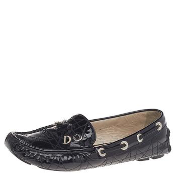 推荐Dior Black Cannage Patent Leather Bow Slip On Loafers Size 36商品