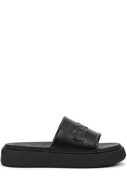 Ganni | Black logo vegan leather sliders商品图片,