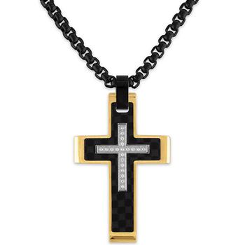 Esquire Men's Jewelry | Diamond Cross 22" Pendant Necklace (1/10 ct. t.w.) in Stainless Steel, Black Carbon Fiber, Created for Macy's商品图片,6折