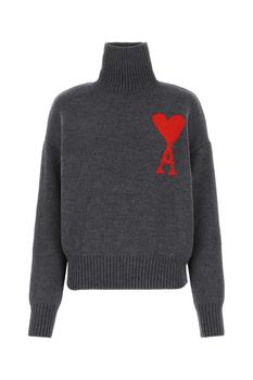 AMI | AMI Paris Roll Neck Heart Motif Embroidered Sweater商品图片,7.2折