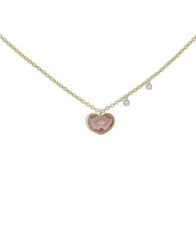 商品14K Yellow Gold Morganite & Diamond Heart Necklace, 18"图片