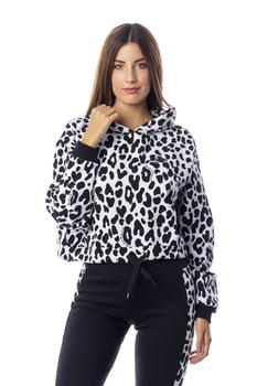 莫斯奇诺卫衣衣服, Moschino | Felpa cropped Hoodie a macchie con cappuccio, elastico sui polsi e regolabile in vita con laccio.商品图片 