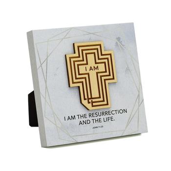商品I am The Resurrection Meadow Wood Plaque, 6" x 6"图片