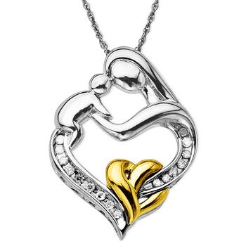 推荐Mother and Infant Diamond Pendant Necklace in 14k Gold and Sterling Silver (1/10 ct. t.w.)商品