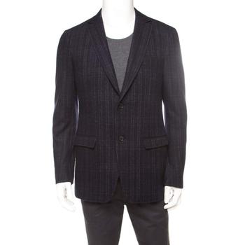 推荐Salvatore Ferragamo Black Cotton Wool Checked Tailored Blazer L商品