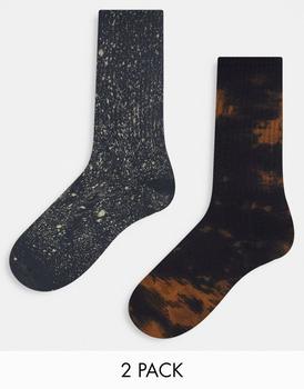ASOS | ASOS DESIGN 2 pack sports socks in black tie dye商品图片,7.9折×额外8折x额外9.5折, 独家减免邮费, 额外八折, 额外九五折
